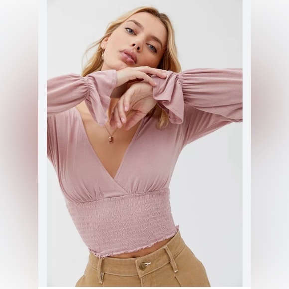 Urban Outfitters Tops - Urban Outfitters Pink Smocked Crop Blouse